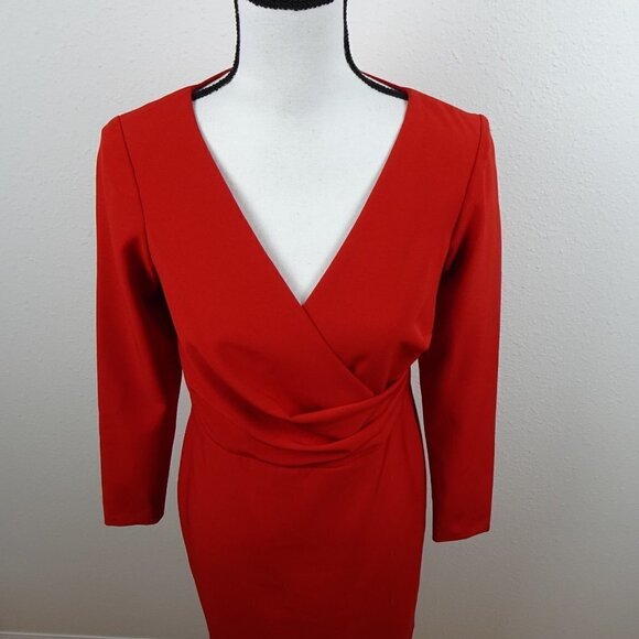 Ralph Lauren Red Cocktail Dress Women’s Size 2 Long Sleeve Surplice Lined - Picture 3 of 11
